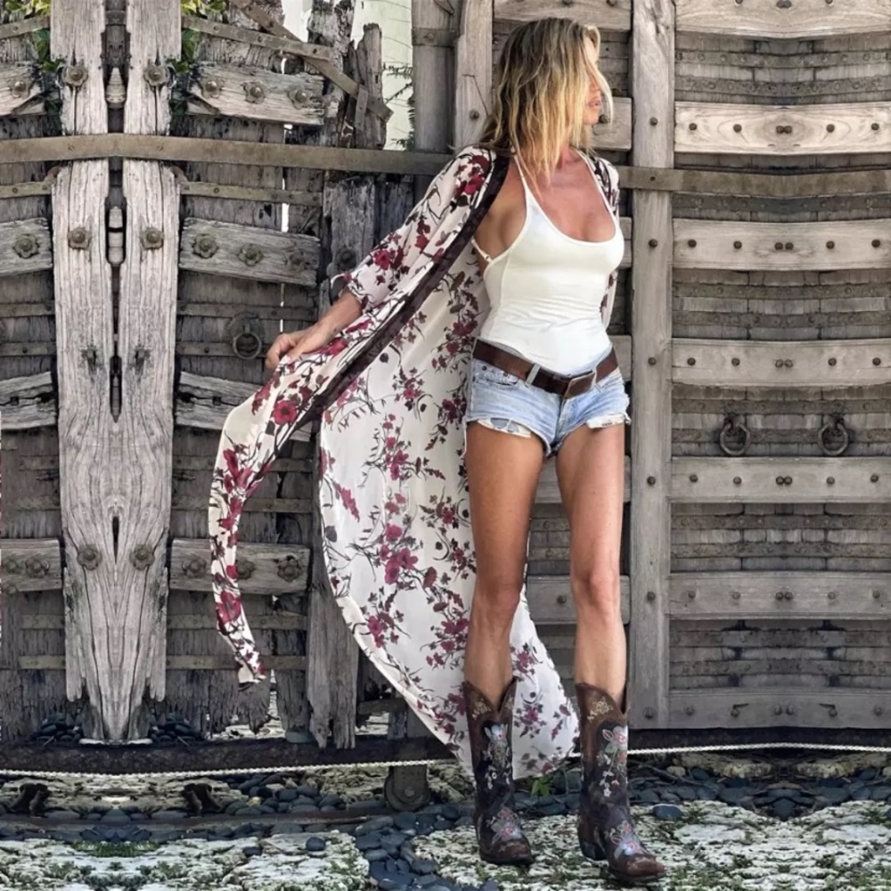 SOLD OUT White Wine Floral Kimono Maxi Dusters Coverup Wrap - Picture 1 of 5